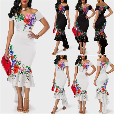 Off The Shoulder Floral Print Mermaid Dress Buy Floral Print Dress