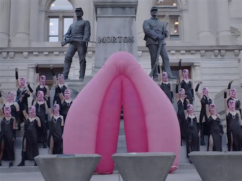 Pussy Riot Protest At Indiana State Capitol With Giant Vulva