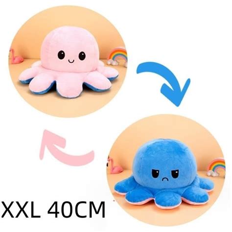 Peluche Pieuvre Reversible Geante Cm Double Face Humeur Flip Poulpe