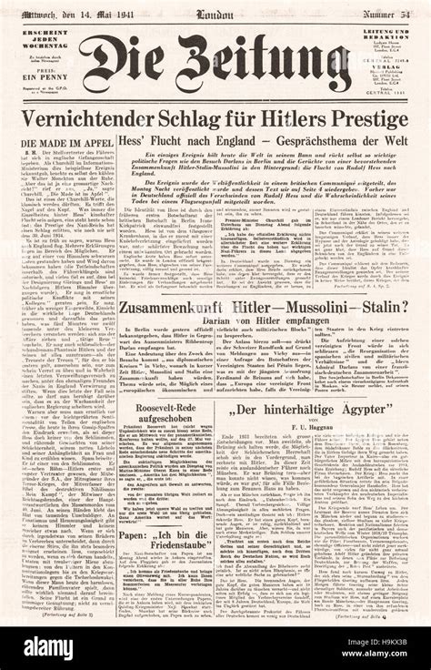 1941 Die Zeitung Titelseite Hitlers Stellvertreter Rudolf Hess Dateien