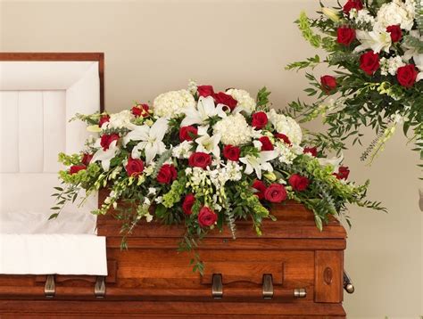 Classic Red And White Casket Spray Stadium Flowers