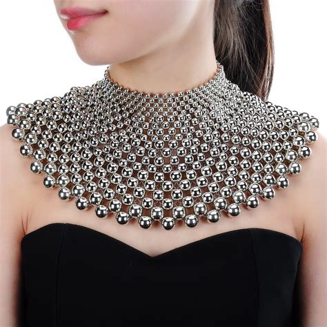 Jerollin Choker Silver Necklaces For Women Statement Chunky Ccb Resin