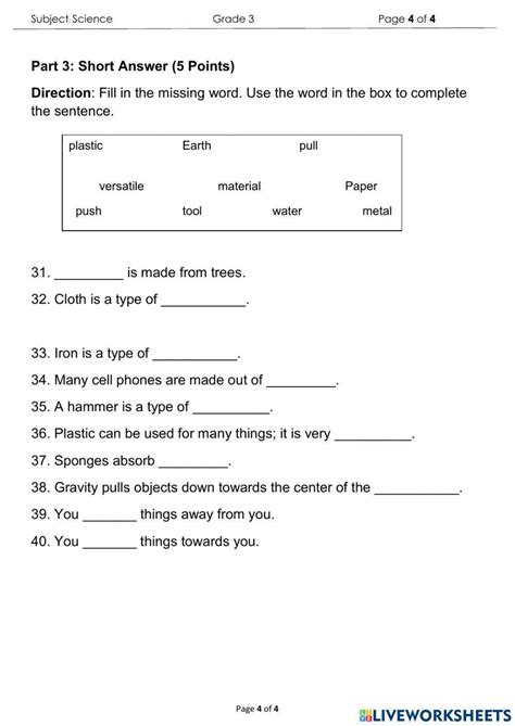 Science Final Exam For Grade 3 Interactive Worksheet Live Worksheets