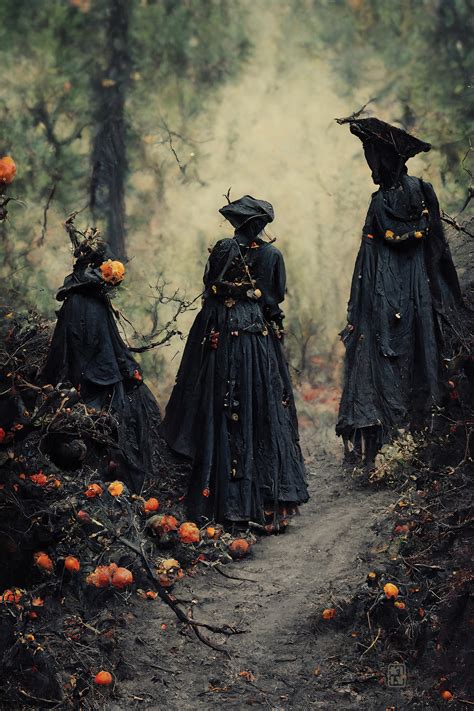 Three Witches Walking In A Spooky Forest Printable Wall Art Etsy