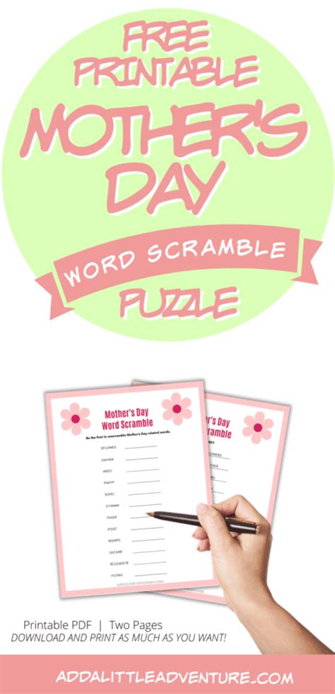 Mother S Day Word Scramble Game Free Printable