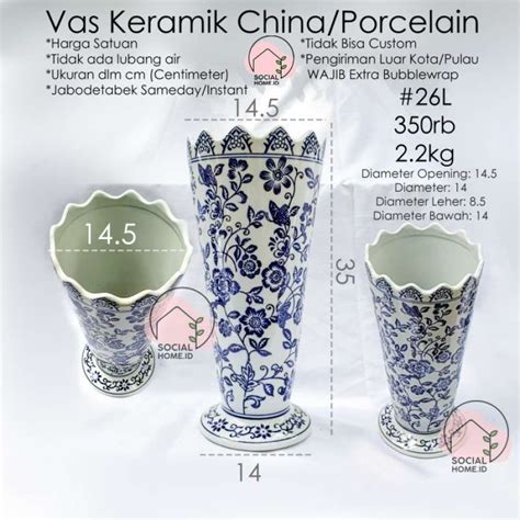 Promo Vas Bunga Keramik Porcelain China Putih Vas Imlek Cny Tinggi