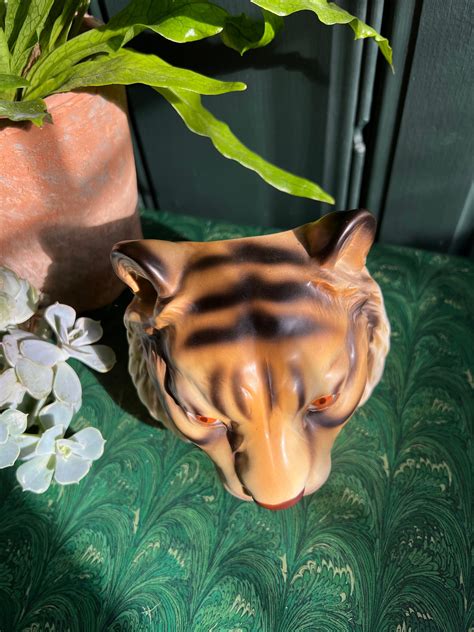 1950 S Ceramic Tiger Head Planter By Inarco Japan