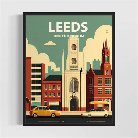 Leeds UK Retro Art Print, Leeds Wall Art Illustration, Leeds Vintage ...