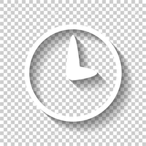 Simple Icon Of Clock White Icon With Shadow On Transparent Background