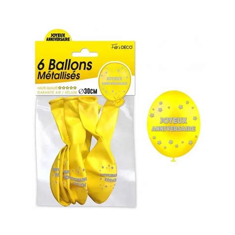 Sachet 6 Ballons Metal Jaune Joyeux Anniversaire