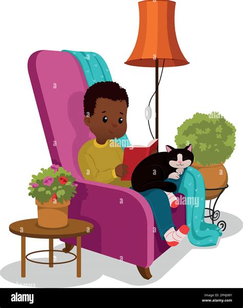 School Boy Reading A Book In A Armchair Cartoon Vector Illustration