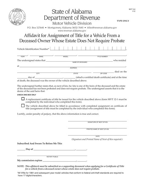 Alabama Mvt 5 Form ≡ Fill Out Printable Pdf Forms Online