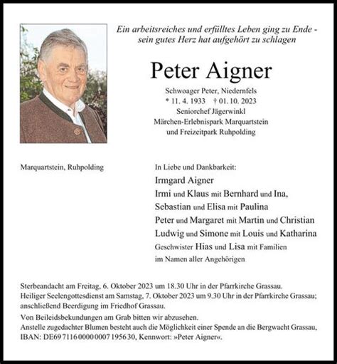 Trauer Aigner Peter Ta Anzeigen Traunsteiner Tagblatt