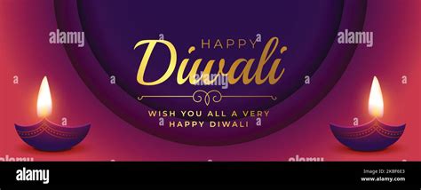 Premium Happy Diwali Wishes Banner With Glowing Diya Vector Stock