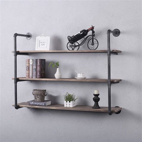 Industrial Pipe Shelving Wall Mounted In Rustic Metal Floating