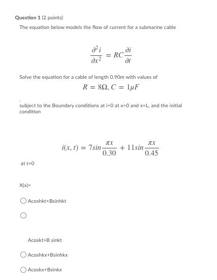 Solved Question 1 2 Points The Equation Below Models The