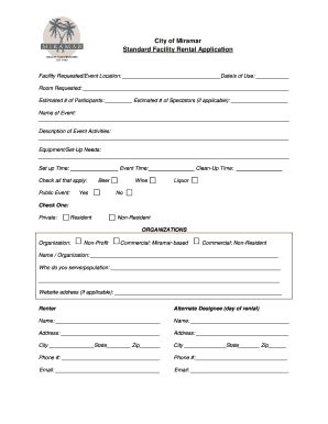 Fillable Online City Of Miramar Standard Facility Rental Application