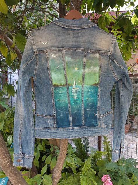 Painted Denim Jacket Hand Painted Clothing Seascape Painted Etsy