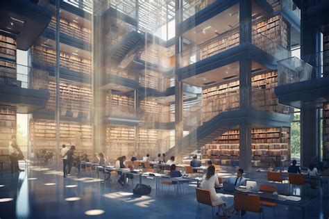 Premium Photo | Modern college library interior with students Generative ai