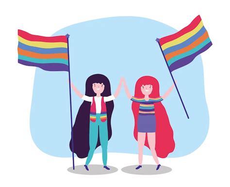 Premium Vector Pride Parade Lgbt Community Women With Flag Together