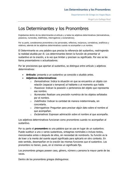 Los Determinantes Y Los Pronombres Pdf