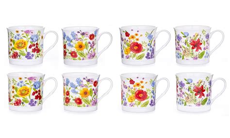 Eight Fine Bone China Floral Mugs | Groupon