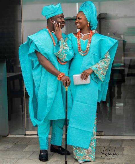 Unique Wedding African Wedding Suit Asooke For Couples Aqua Green