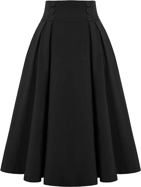 Belle Poque Women Vintage Skirt High Waist Pleated Skirt Midi A Line