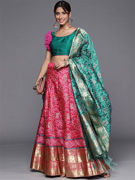 Buy Chhabra Magenta Teal Semi Stitched Lehenga Unstitched