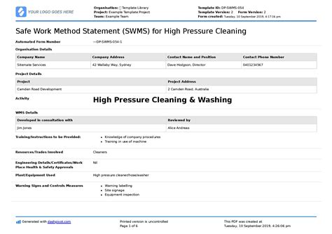 Pressure Cleaning Safe Work Method Statement (Free SWMS)