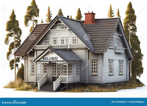 Traditional Wooden House in Finland Stock Illustration - Illustration ...