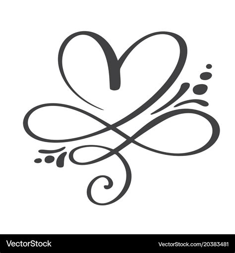 Romantic Calligraphy Vector Heart Love Sign Hand Drawn Icon Of C