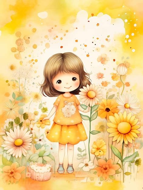 Premium Ai Image A Girl In A Yellow Dress Stands In A Field Of