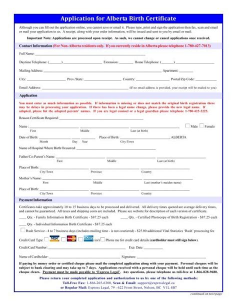 Printable Alberta Birth Certificate Application Form Online Printable