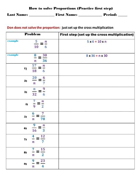 Solving Proportions First Step Worksheet Live Worksheets