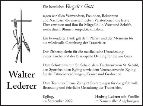 Traueranzeigen Von Walter Lederer Trauer Merkur De