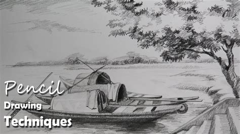 Pencil Drawing Tutorial How To Draw Boats A Riverside Landscape