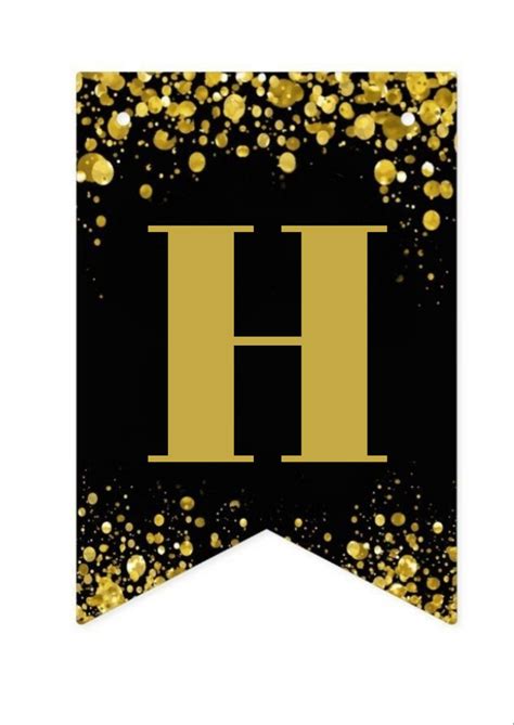 A Black And Gold Banner With The Letter H On It S Front Surrounded By Confetti