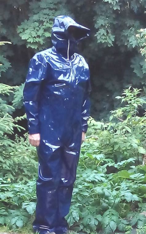 Waterproof Vinyl Rain Jumpsuit With A Very Deep Hood Made Of Solid