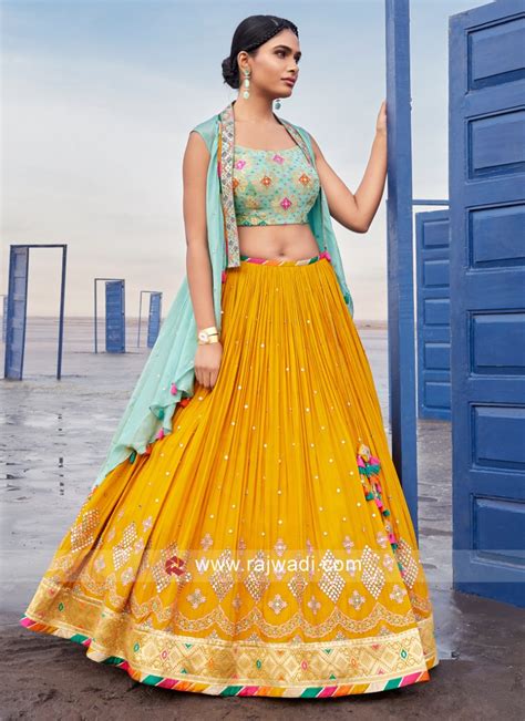 Yellow Chiffon Embroidered Lehenga Choli With Shrug