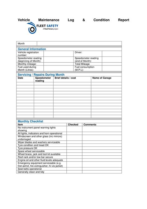 Free Printable Vehicle Maintenance Log Templates [excel Word Pdf]