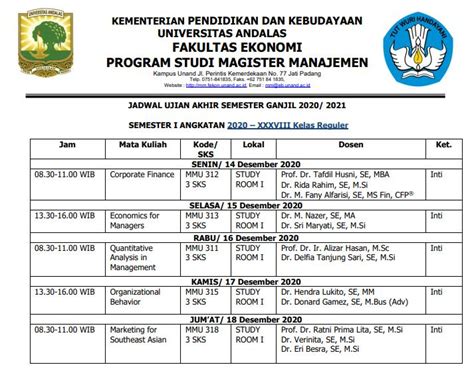 Jadwal Uas Semester Ganjil