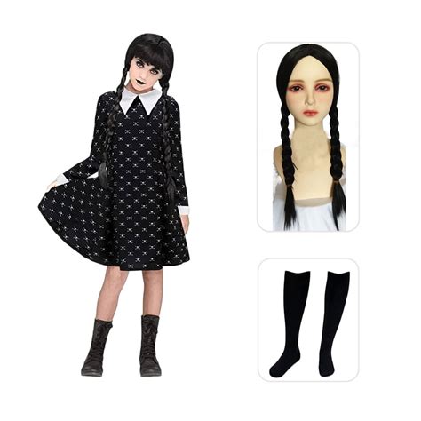 Tanio Karnawał dla dzieci na imprezę Cosplay Wednesday Addams sukienka