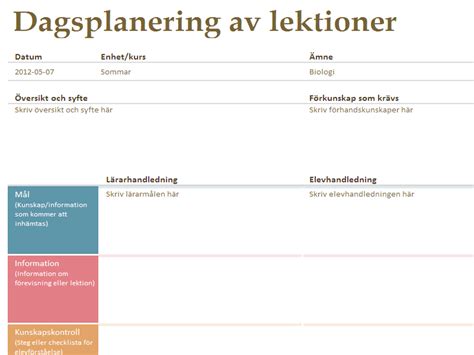 Lektionsplanering Per Dag Mallar Teaching Education Teaching