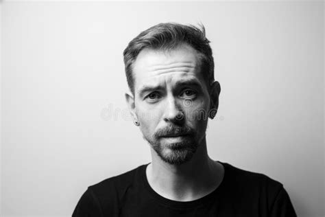 Portrait of a Sad Man. Black and White Stock Image - Image of anxiety, millennial: 208403707