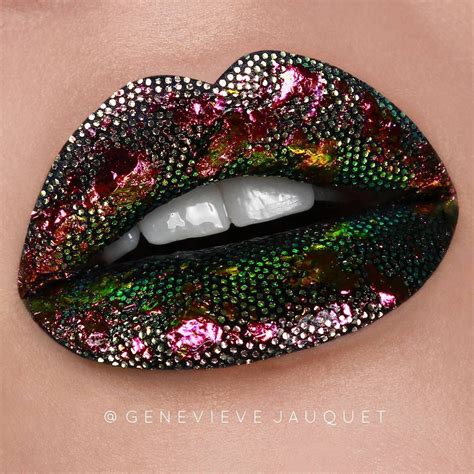 Gold Green Pink Dotted Lips Diseños De Labios Arte Con Barra De Labios Maquillaje De Labios