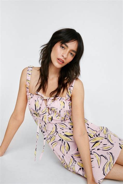 Banana Print Ruched Front Mini Dress Boohoo Uk