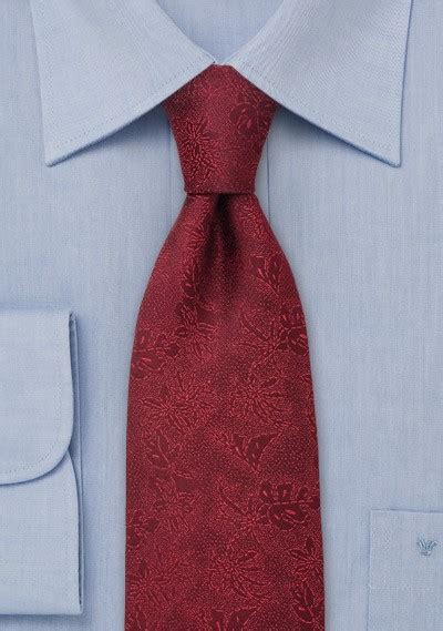 Dark Red Silk Tie With Subtle Floral Pattern Bows N