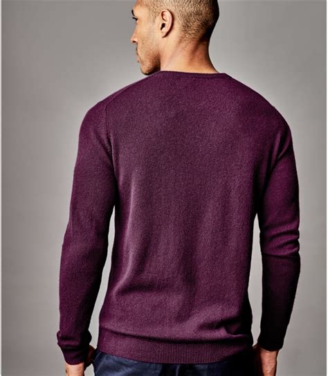 Dark Berry Mens Pure Cashmere Crew Neck Jumper WoolOvers UK