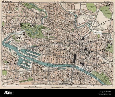 Glasgow Vintage Town City Map Plan Scotland 1932 Stock Photo Alamy